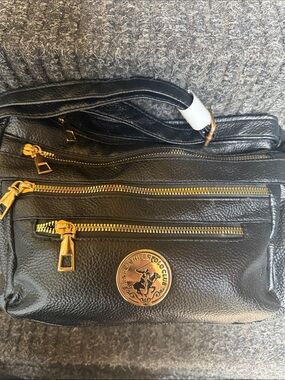 Beverly Hills Polo Club Black Leather Belt Bag with Gold Hardware